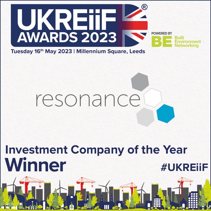 We are beyond thrilled that Resonance won Investment Company of the Year at the UKREiiF Festival of Achievement.

It's a real honour to be recognised alongside so many other fantastic organisations.

Huge congratulations to all the winners!

ukreiif.com/investment-new…

#UKREiiF