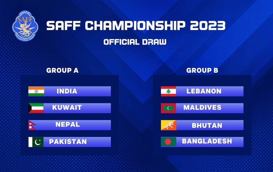 GPsomeArpan98's tweet photo. SAFF CHAMPIONSHIP 2023 !! Official Draw..... 🚨

Nepal is drawn alongside Kuwait, host India and Pakistan in Group A. Tough task for Nepal... Going to be highly competitive tournament in #SAFF history as we can see invitational side for the first time in history. #NepalFootball https://t.co/dHt22C3QUD