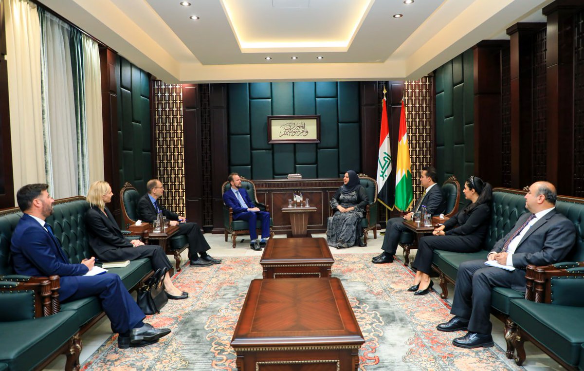 Speaker Dr. <a href="/Rewaz_faeq/">Dr.Rewaz Faeq</a> gave <a href="/EUinIraq/">EU in Iraq 🇪🇺🇮🇶</a> Ambassador <a href="/EUAmbIraq/">🇪🇺 🇮🇶 Klemens Semtner</a> Ville Varjola an overview of election preparations: Renewing the mandate of the election commission is proceeding, meanwhile the parties must resolve remaining disagreements so that elections can be held on time: