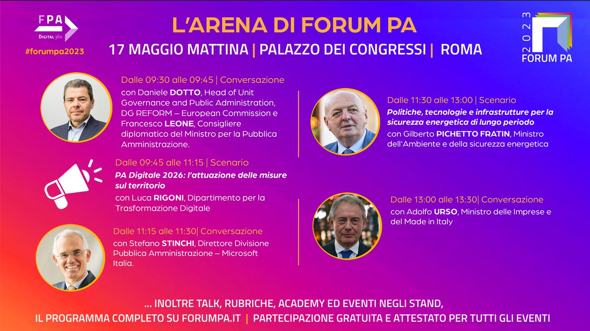 Il secondo giorno di #forumpa2023 è iniziato!

Dopo l’intesa giornata di ieri anche oggi ci ritroviamo in presenza per numerosi incontri di formazione e approfondimento al Palazzo dei Congressi di Roma.

Potete trovare qui tutto il programma 👉 bit.ly/3Ii1rWA