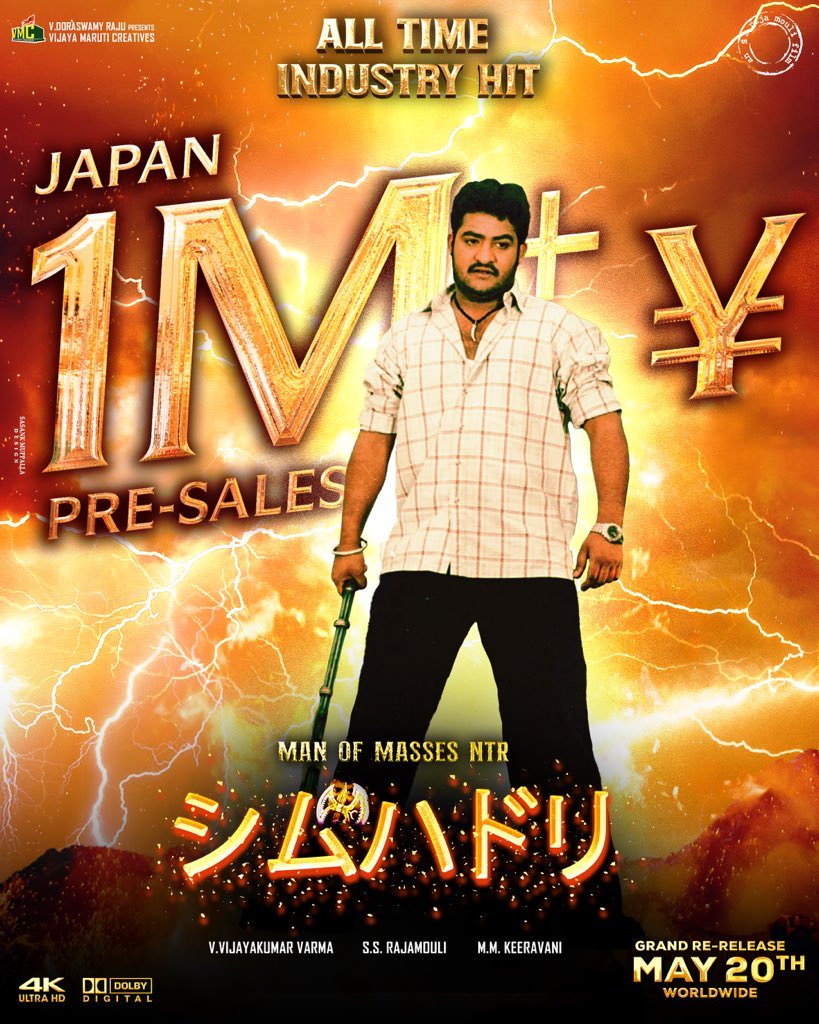 The7Entertain's tweet photo. All Time Industry HIT #Simhadri crossed 1Million Pre sales in Japan. Sensational for a Re-Release🔥🔥🔥🔥💥
He Has Phonomenal Craze Japan They Take very Own In this Personality.
#ManOfMassesNTR #Simhadri4k #Simhadri4Kjapan @tarak9999 #Japan https://t.co/NkBiINVj8K