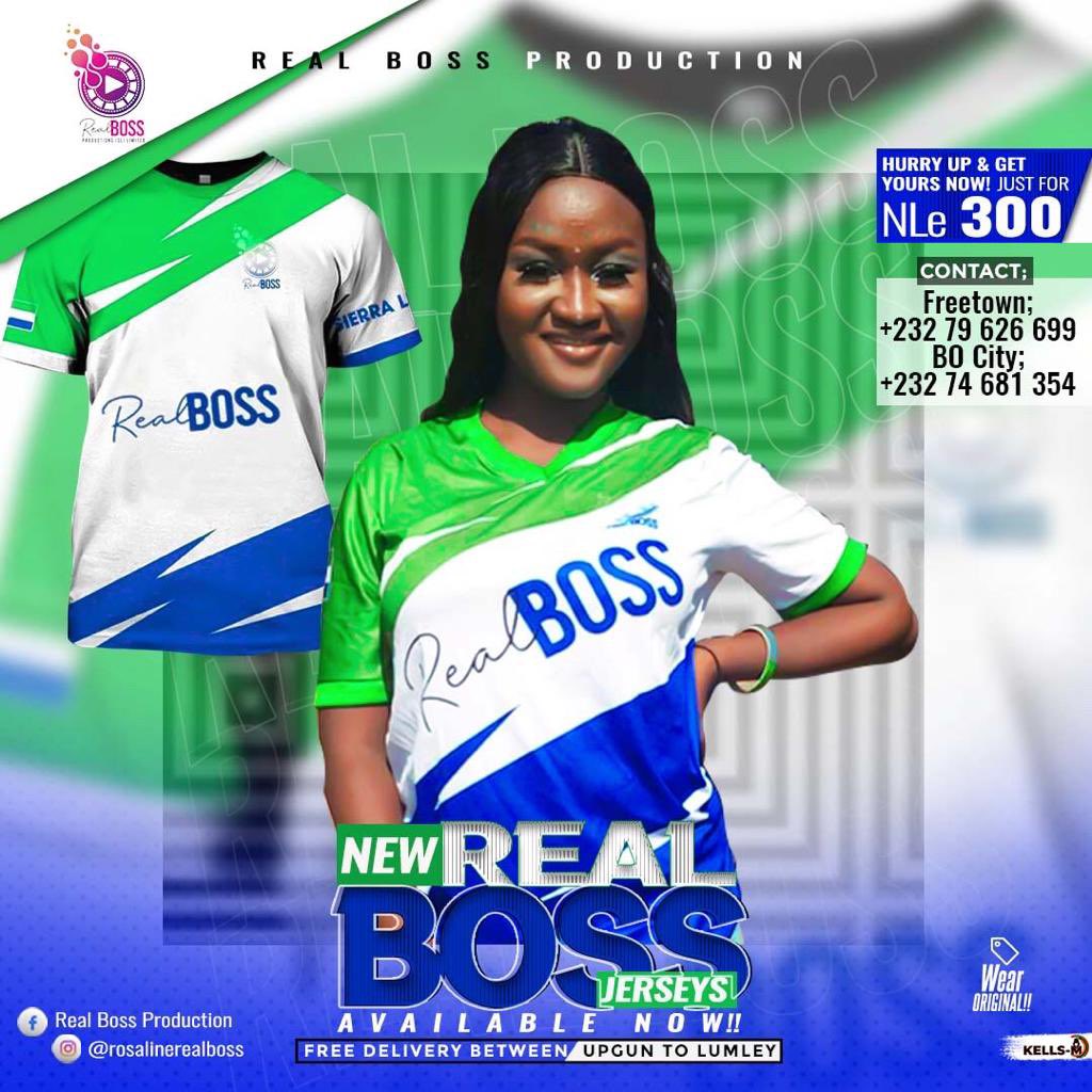 ashforder's tweet image. The Real Boss Jersey are still available in and out of Sierra Leone.You can also reach at kalleone sport shop #28 Charlotte street by Victoria park Kallon building 
For more information check the flyer or called +23276100319
*itsrealbossthing*🇸🇱