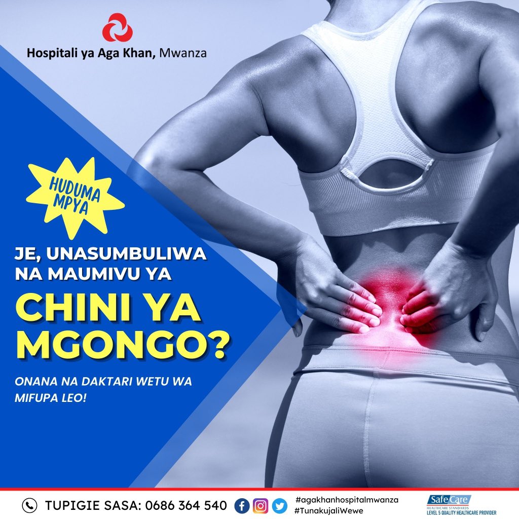 Are you experiencing lower back pain?  Consult our Orthopedist now available at The Aga Khan Hospital, Mwanza. For appointments call 0686 364 540. 

#agakhanhospitalmwanza #orthopedic #orthopedicclinic #bonedoctor #bonehealth #musclepain #jointpain #backpain #kneepain