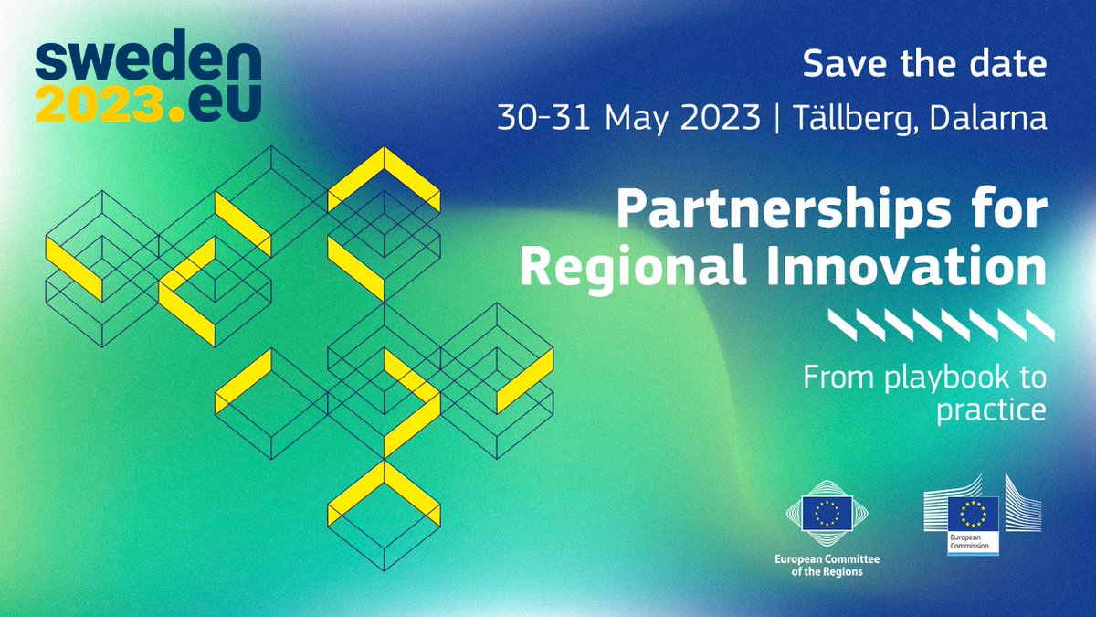 📢 Final event of the #partnerships4Innovation pilot action in the region of Dalarna, under the Swedish presidency to

🔸 take stock of what we have learned
🔸 launch the direction for the future expansion of the pilot action.

+ Info 👉 europa.eu/!ghRkG6