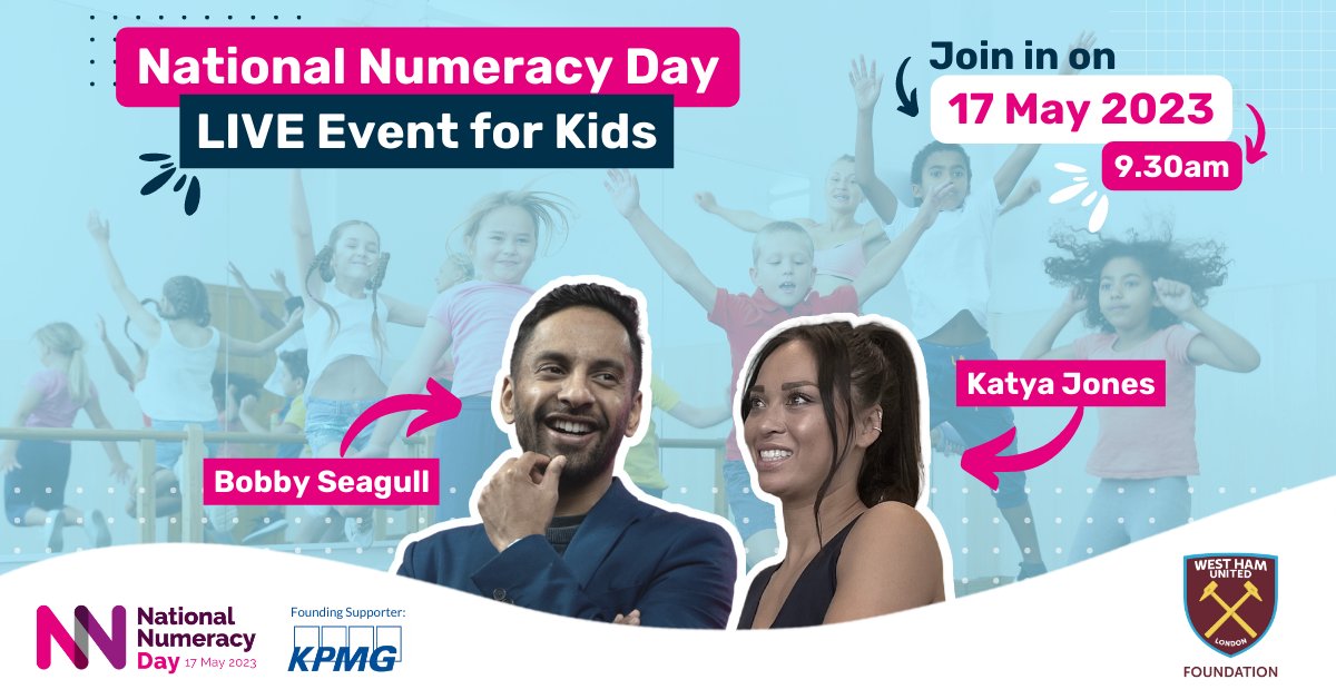 🚨 It's #NationalNumeracyDay! 
We are LIVE at 9.30am today!

Join us with @Bobby_Seagull 📺, @Mrs_katjones  💃, @numberblocks  🔢❤️ and @WHUFoundation⚽️

Watch here: bit.ly/3OagipP