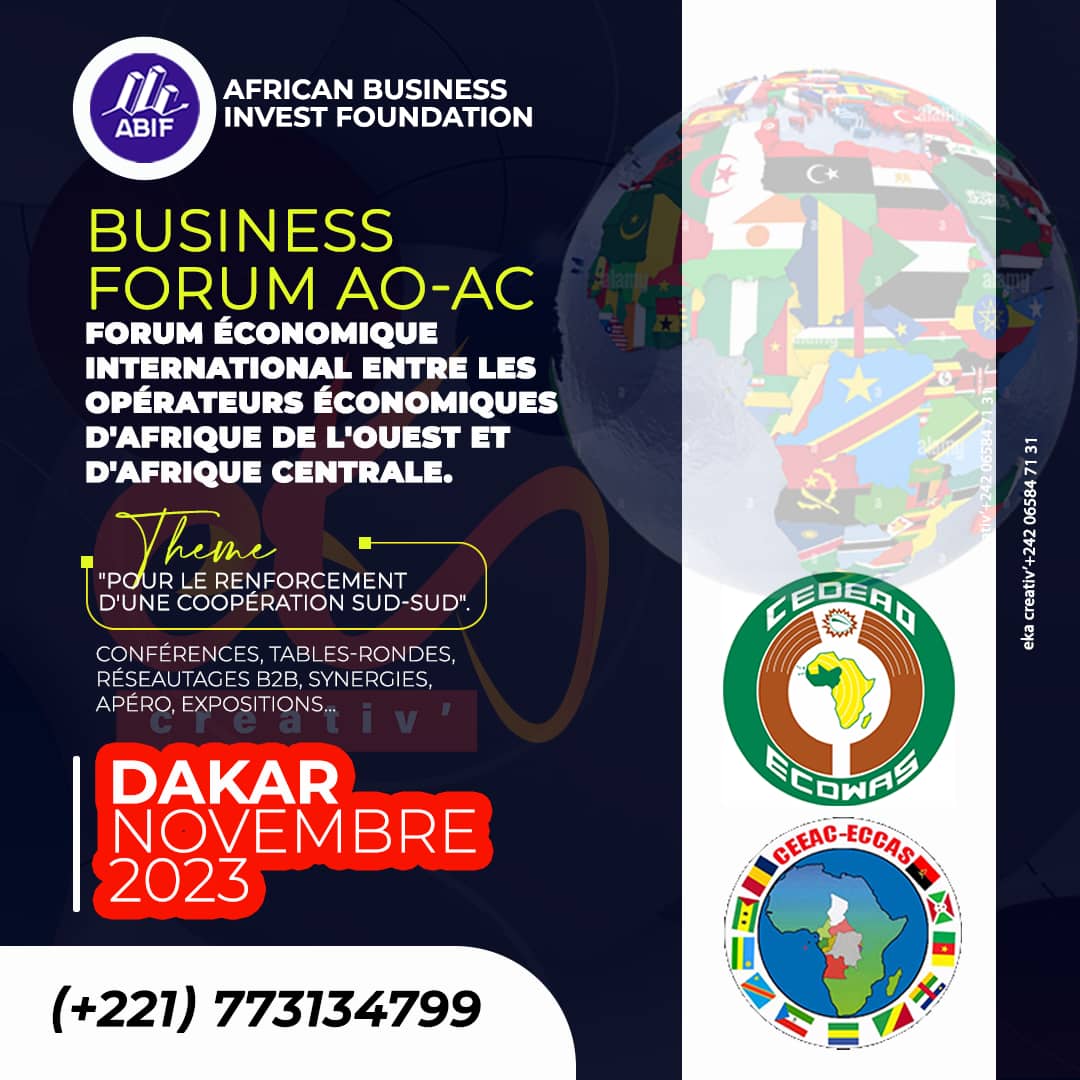 ABIF_2023's tweet photo. Un forum économique pour renforcer la coopération entre les opérateurs économiques d'Afrique de l'Ouest et d'Afrique Centrale se prépare pour novembre 2023 à Dakar🇸🇳🤝🏽
Créons des synergies, opportunités et connexions d'affaires, entre ces deux grandes régions d'Afrique
#BFAOAC https://t.co/9b30Em2dyc