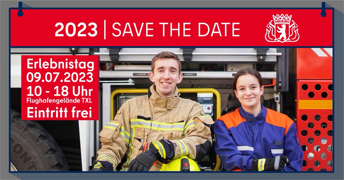 Nach vier Jahren Pause findet am 09.07.2023 von 10 bis 18 Uhr der #Erlebnistag auf dem Gelände des ehemaligen Flughafens Tegel statt. Erleben Sie die vielfältigen Aufgaben der Berliner Feuerwehr hautnah. Weitere Informationen unter: bit.ly/3mIHMrn