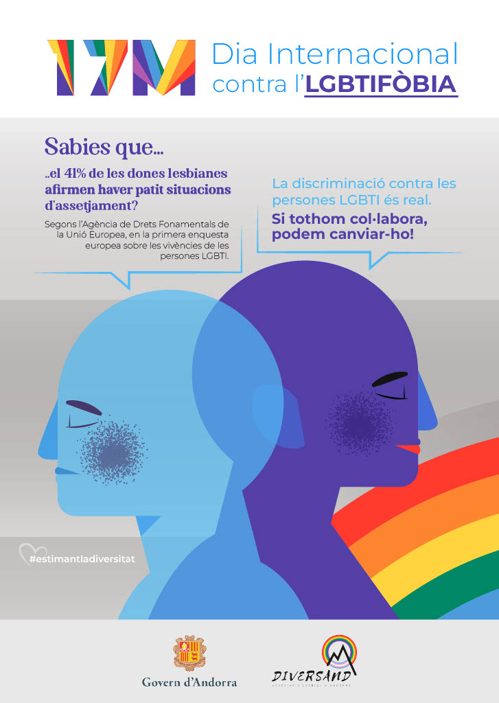 El 17 de maig és el Dia Internacional contra la LGBTIfòbia, el Govern i l'associació LGBTIQ+ d'Andorra <a href="/AndDivers/">DiversAnd</a>, se sumen a la commemoració d'aquest dia per donar visibilitat al col·lectiu i erradicar la discriminació que pateixen. (1/2)