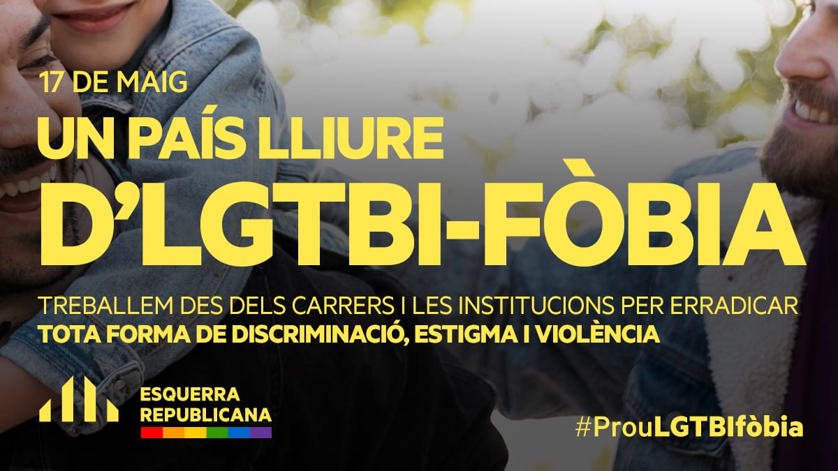📢Avui és el Dia contra l'#LGTBIfòbia 

Treballem per un país lliure de discriminacions, estigmes i violències! 🏳️‍🌈🏳️‍⚧️

#ProuLGTBIfòbia✊