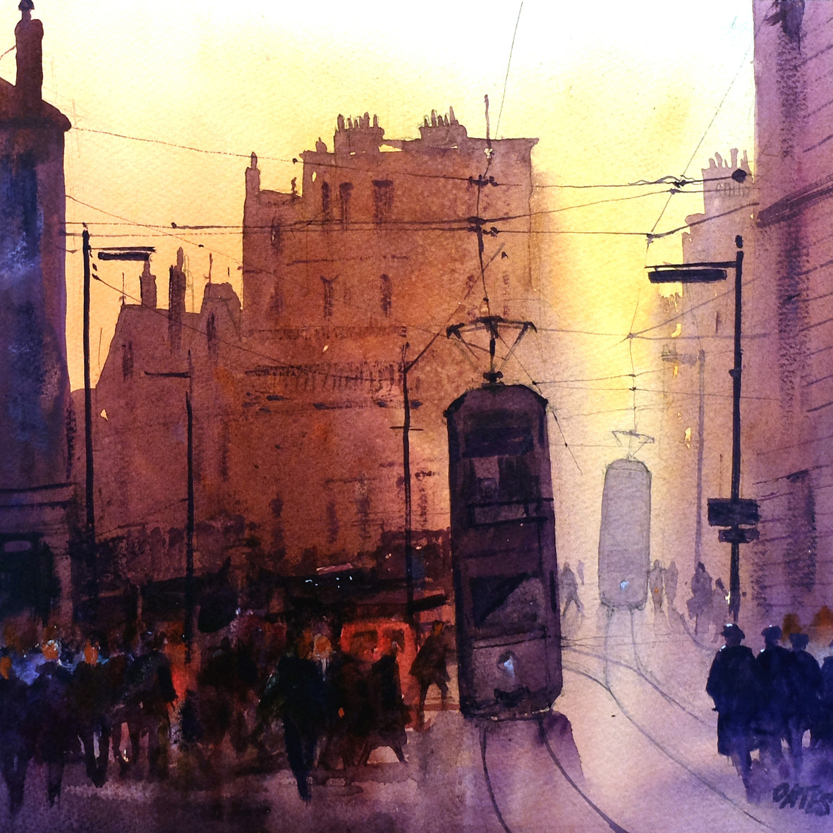 Anderston Cross Glasgow trams. #Watercolour. A sketch for a larger work. Brought up on Argyle street I well remember them clattering by our close😄