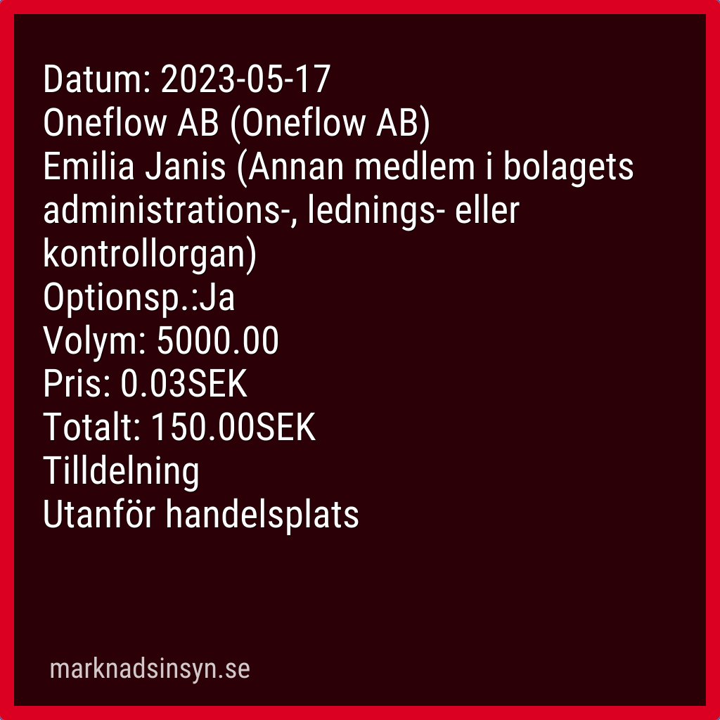 svenroed's tweet image. Insynshandel #oneflow (källa FI). #oneflow #SE0017564461 $onef oneflow
