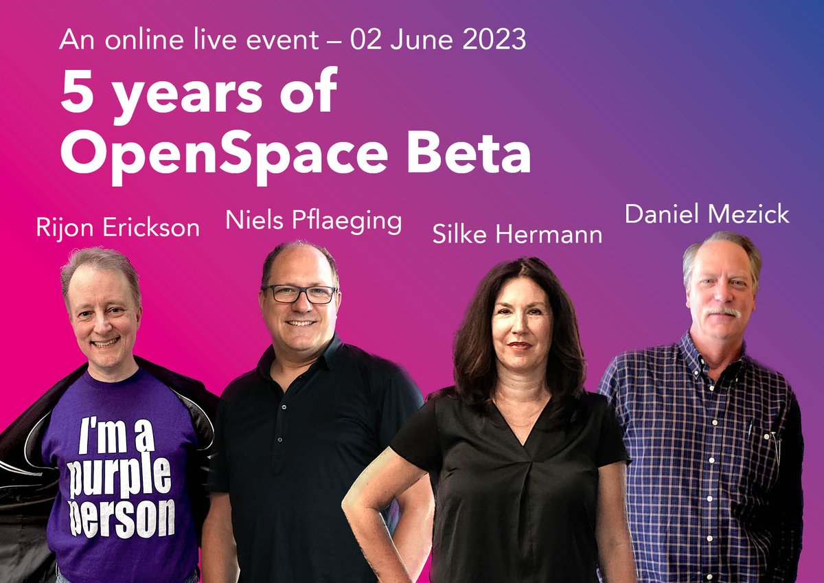 OpenSpace Beta: Change &amp; transformation work that doesn't suck and that actually gets you somewhere! Learn more: openspacebeta.com
On 02 June, we are celebrating 5 years of #OpenSpaceBeta - join the party! Free tickets: eventbrite.com/e/5-years-of-o… #betacodex #transformation