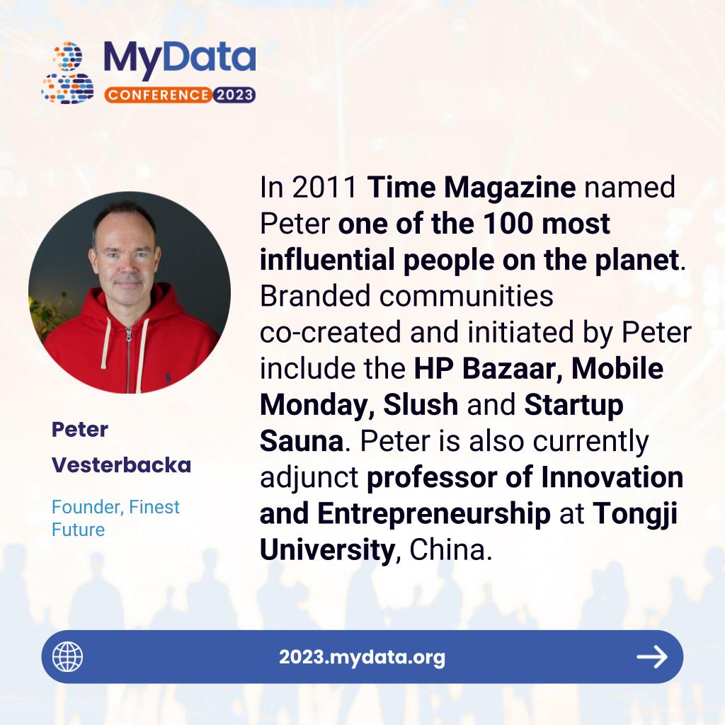 mydataorg's tweet photo. In 2011, @Pvesterbacka was one of the 💯 most influential people on the planet 🌎 . In 2023, he is taking part in #MyData2023 as an invited speaker! Are you curious about #technology and #innovation? 🤖 Grab your tickets now and meet Peter at #MyData2023 in Helsinki 📍🇫🇮 https://t.co/XFdbr67cVu
