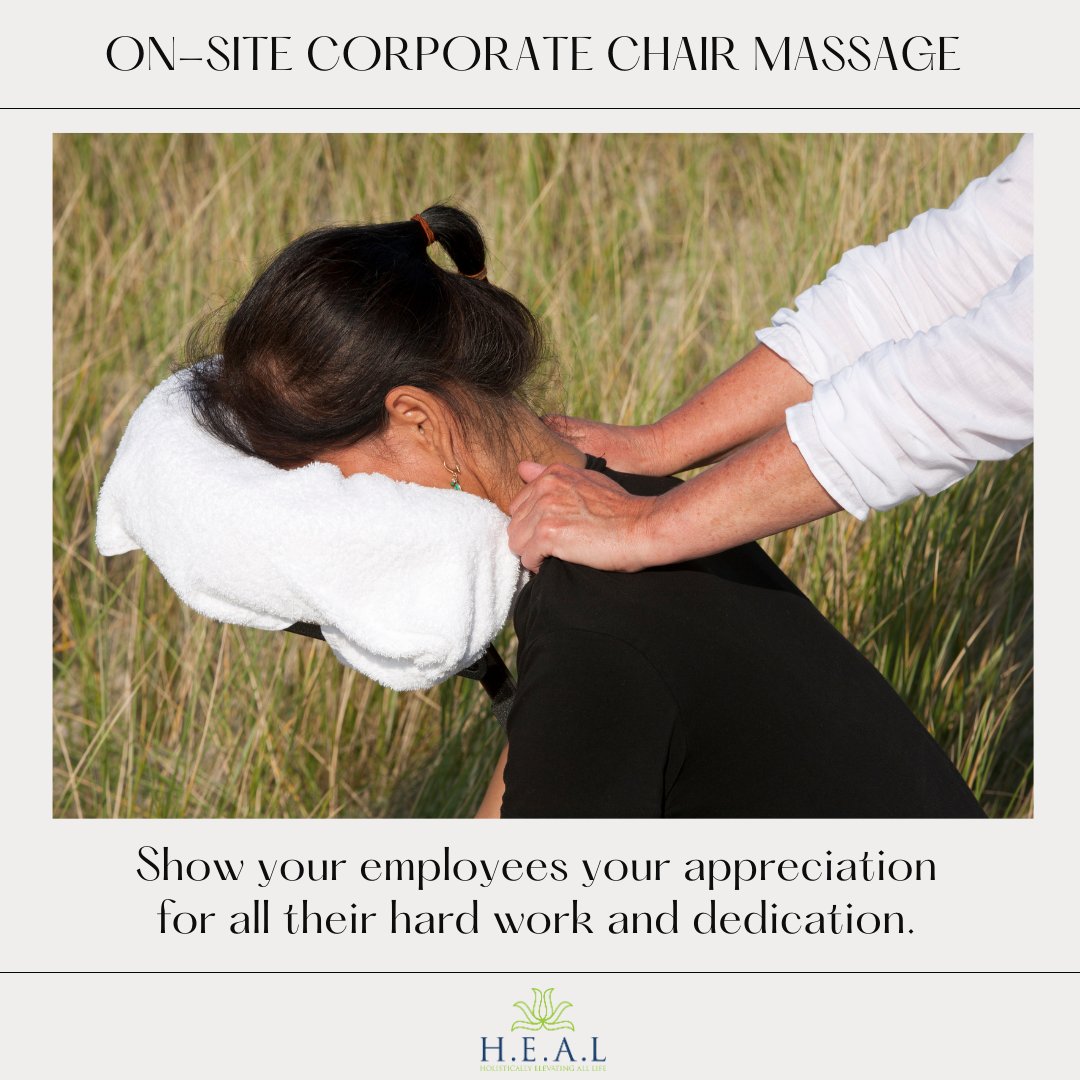 HealLLC1's tweet photo. On-site chair massages are a sure way to boost employee morale. Show them you care. Send us an email requesting a personalized quote.

#chairmassage #massage #massagetherapist #massagetherapy #boost #employee #morale #attendance #productivity #relieve #stress #perk #turbulent https://t.co/RuSJxs7gCB