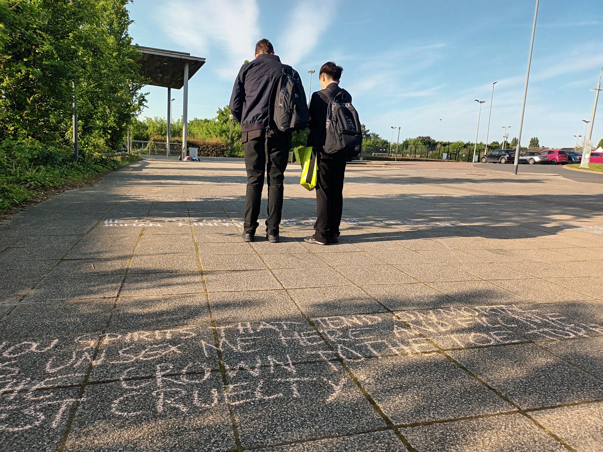 Y11 got a little last minute revision in on the way to  their literature exam  thanks to the English department's early morning graffiti work.  Good luck Y11!
