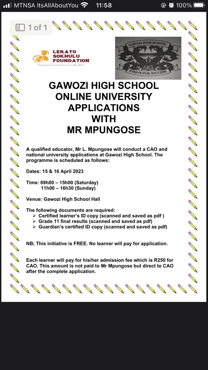 LSFNPO's tweet photo. "Education is the passport to the future karma for the future belongs to those who prepare for it today."  On the 15  &amp; 16 Apil 2023 the LSF team in collaboration with Gowazi high school assisted learner with university applications.

#LoadsheddingStage8 #SouthAfrica #news https://t.co/rAQJ9xM2Sg