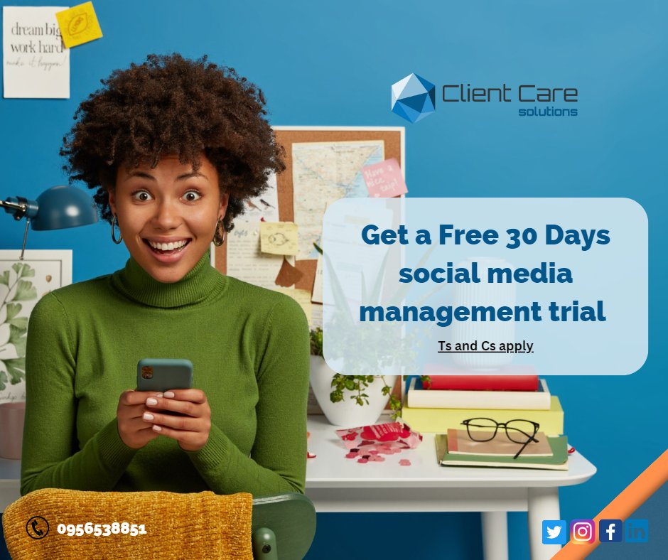 Clientcareltd's tweet photo. Get a Free 30 days social media management trial running from the 1st-30th of June 2023
Register now with the link in below.
https://t.co/BVQHceZVD4
Registration period runs from the 20th to the 30th of May 2023

#socialmedia
#management
#content https://t.co/yB6rRLdLCY