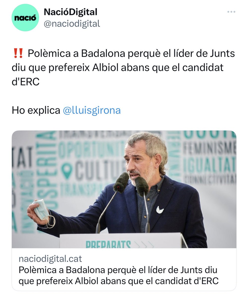 martavilaltat's tweet photo. Votar Trias a Barcelona és votar el PSC

Votar Junts a Badalona és regalar l’alcaldia a García Albiol

Només hi ha una alternativa d’esquerres i independentista: @ernestmaragall i @Esquerra_ERC https://t.co/x3DKqZClXT