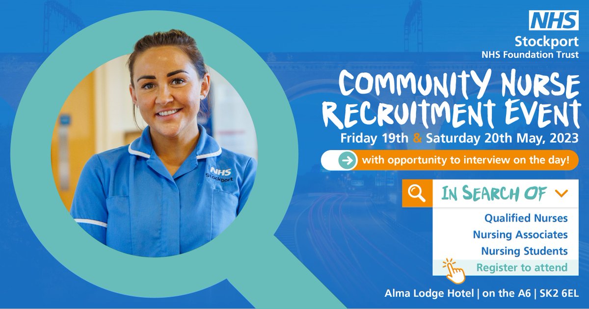 📢 Calling all nursing students, registered nurses and nursing associates interested in community nursing! We're having a recruitment event at @StockportNHS on the 19th & 20th of May with interviews on the day! 🙌 Enquire to find out more ➡️ just-r.com/stockport-gene…