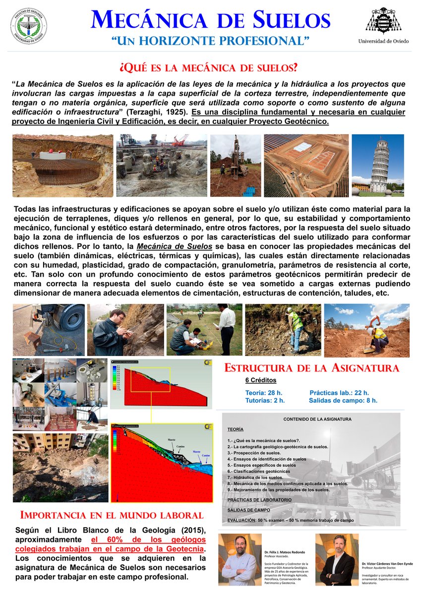 geologiaoviedo's tweet photo. Continuamos con la presentación de las asignaturas optativas de 4º curso del Grado en Geología.
Hoy presentamos la asignatura MECÁNICA DE SUELOS
#geologiaoviedo #geologiauniovi #geologia #gradogeologia #uniovi #optativas https://t.co/l5yxopFKDP