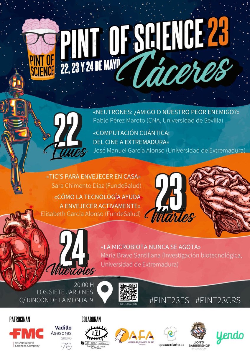Ahora sí! Esto empieza en nada!! 

Ven a descubrir la ciencia en la que trabajan los extremeños y las extremeñas.

🍻+🔬=💯

<a href="/pintofscienceES/">Pint of Science ES</a> #Pint23ES #PINT23CRS