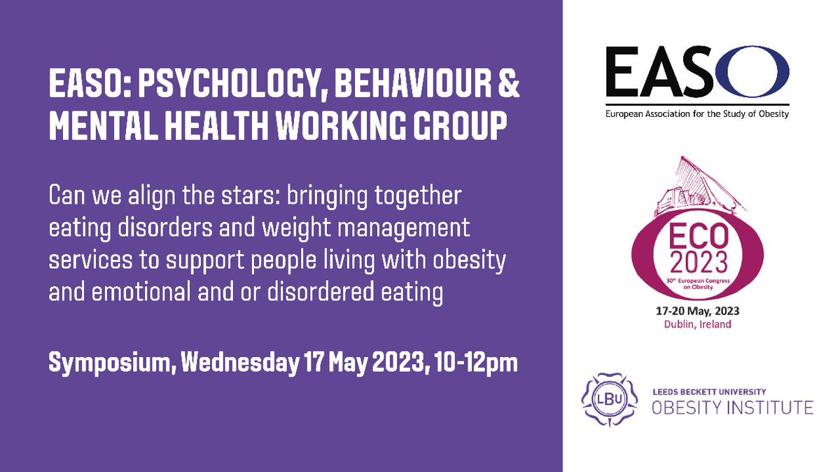 Can we align the stars: bringing together #eatingdisorders & #weightmanagement services to support people living with #obesity & emotional and/or disordered eating? Symposium begins soon 10-11:30am via bit.ly/41IOX1d #ECO2023 #PeopleFirst #AddressingObesityTogether