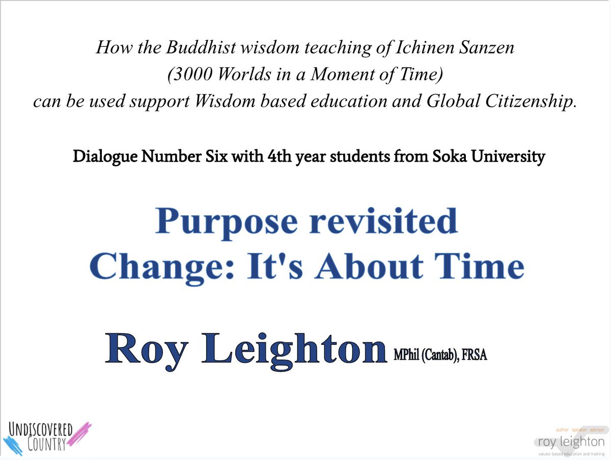 Roy_Leighton's tweet photo. An early start this morning continuing the 10 #TheButterflyModel dialogues on values-based education and #GlobalCitizenship with 3rd and 4th year students at Soka University. @cperguk @SokaUniv @sokauniv_ttc @NeilHawkes @ITLWorldwide @CamEdFac @KPPCam https://t.co/odFRjM1xvD