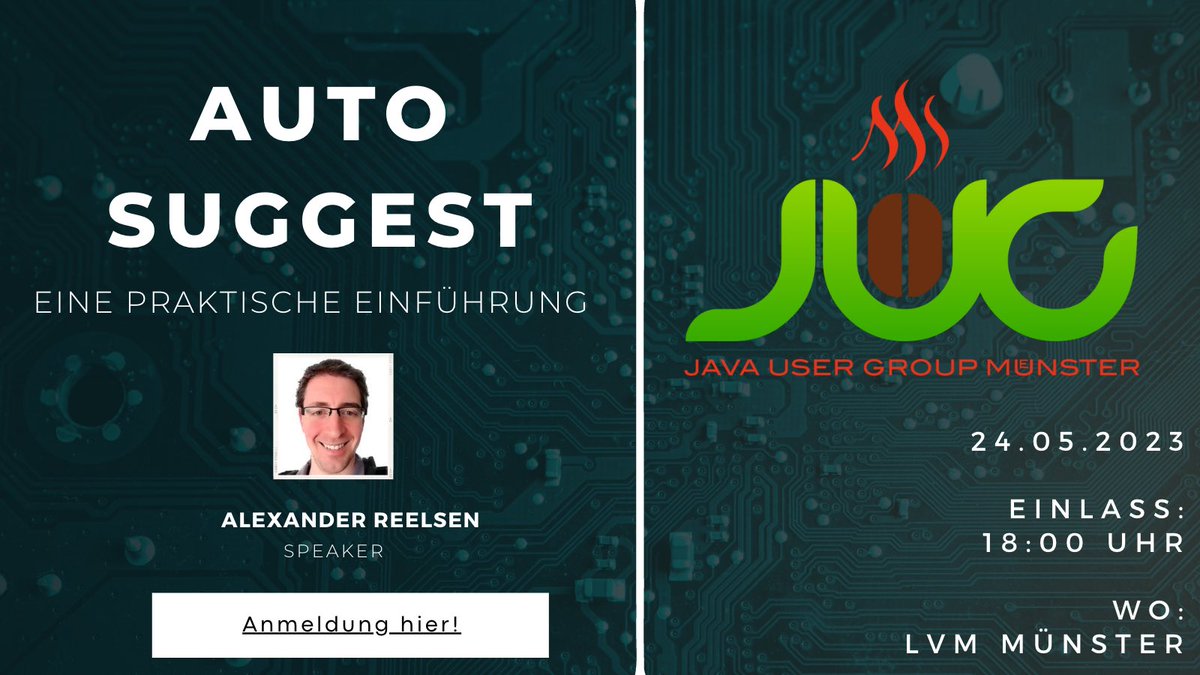 Are You Ready? 🙌Next week 💻 : Mirror, Mirror: What do I type next? 🧐A hands-on introduction to Auto Suggest 👍
Sign up: meetup.com/java-usergroup…