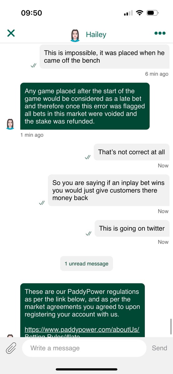 DLamara's tweet photo. @paddypower @AskPaddyPower think you need to look at training your staff here, she has just told me any in-play bet that wins will be refunded #fixed https://t.co/817algi9Ya