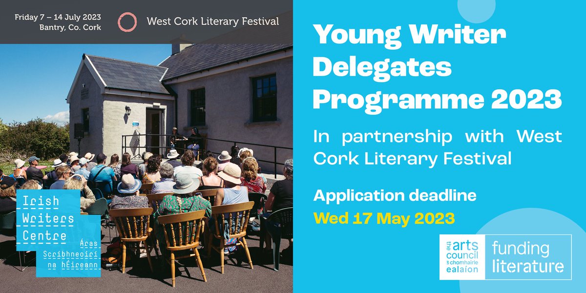 IrishWritersCtr's tweet photo. 🚨The deadline to apply to #YoungWriterDelegates programme is today at midnight!🚨
An opportunity for 4 Ireland-based writers aged 18-26 to attend & contribute to @wcorklitfest, alongside mentor/local writer Maeve Higgins! (Accommodation is provided)🎪
🔗https://t.co/SywvvwLHU5 https://t.co/RWWLCdpGDn