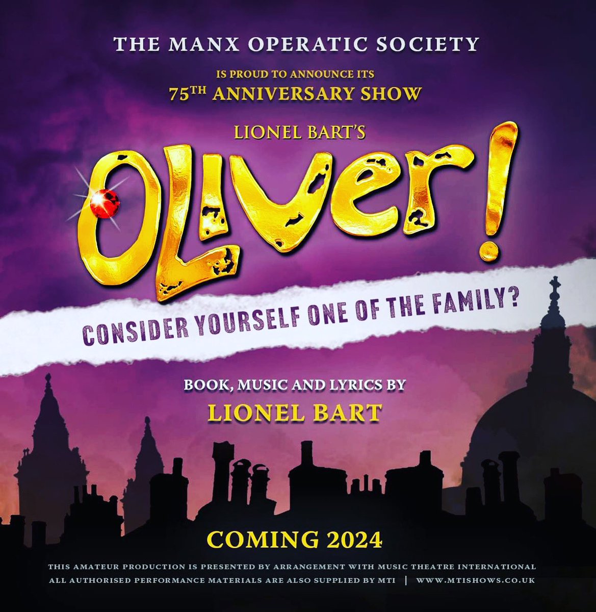 Manx_Ops's tweet image. Exciting ✨ to celebrate our 75th Anniversary, The Manx Operatic Society we welcome our production of Oliver March 2024 🤩 

Audition information coming soon 🎭🎶