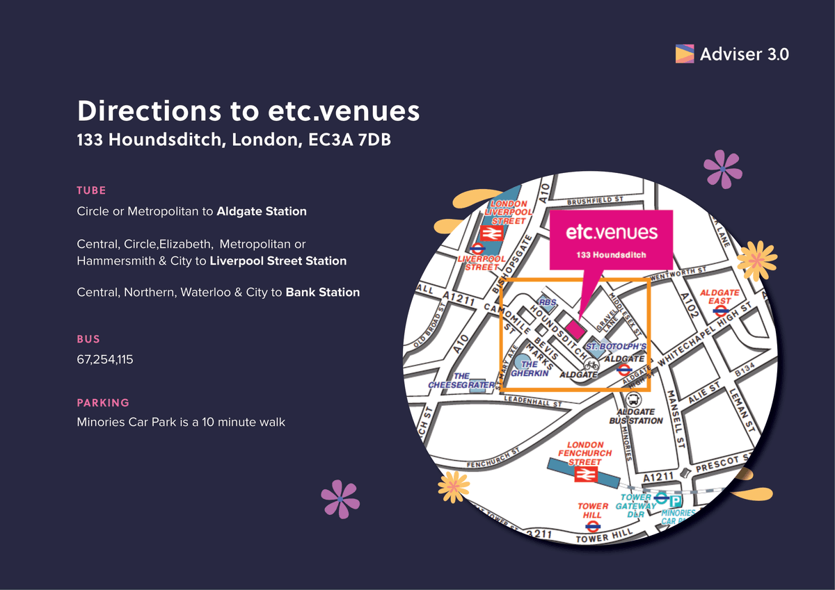 Timeline_Tech's tweet photo. Who's ready for #adviser3point0 tomorrow? 😁🙌

We're super excited to see everyone from 9am! If you need help getting to our venue, you can find directions below. 👇 https://t.co/pbYL19wF7q