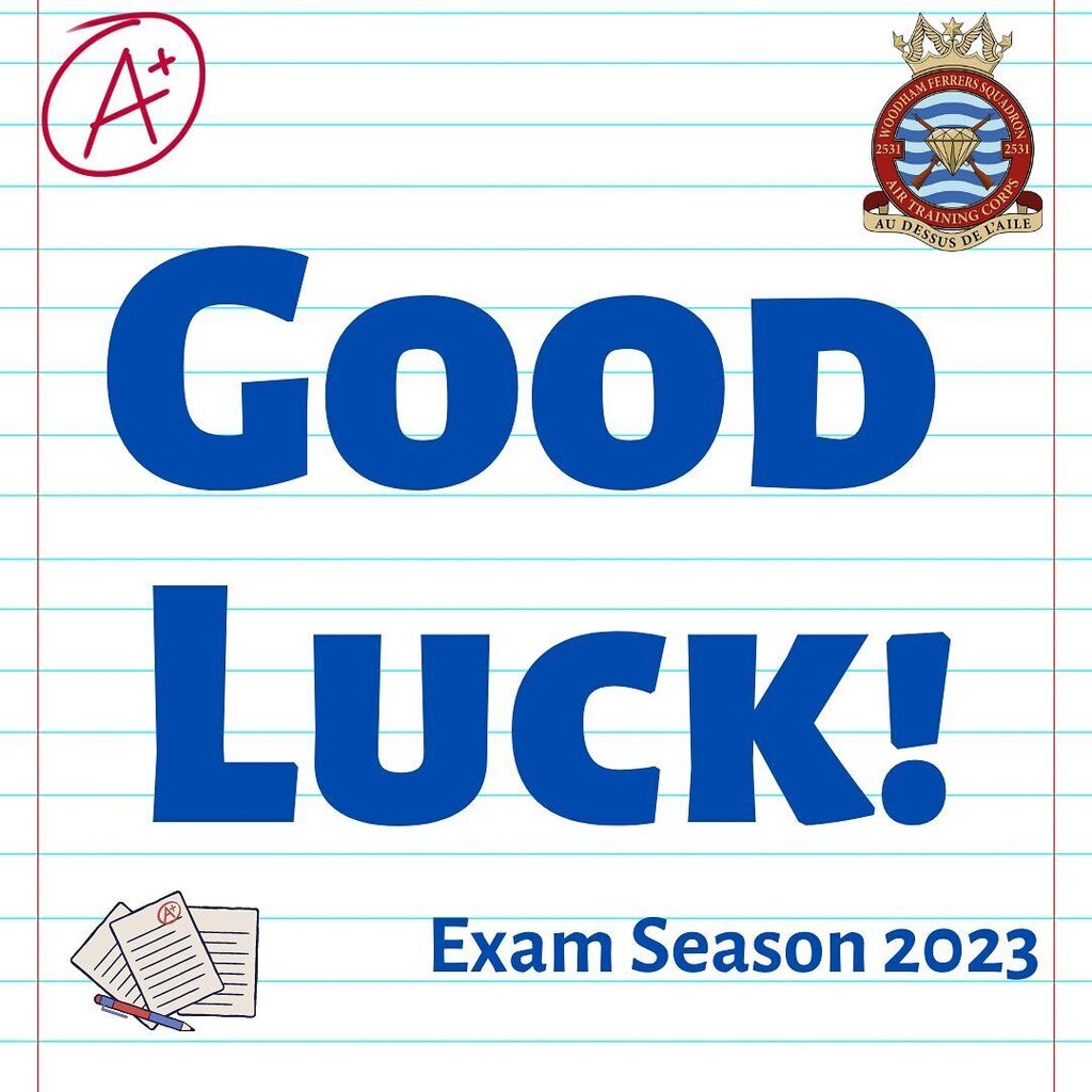 Good luck to all those sitting exams in the next few weeks! Whether it be GCSEs, Alevels or BTECs we hope all the hard work and revision pays off. 

Remember to stay positive and give it your all! 

<a href="/essexwingatc/">Essex Wing ATC</a> 
<a href="/ceregionrafac/">C & E Region RAFAC</a> 
<a href="/aircadets/">RAF Air Cadets</a> 

#AirCadets … instagr.am/p/CsVmEpVtgzS/