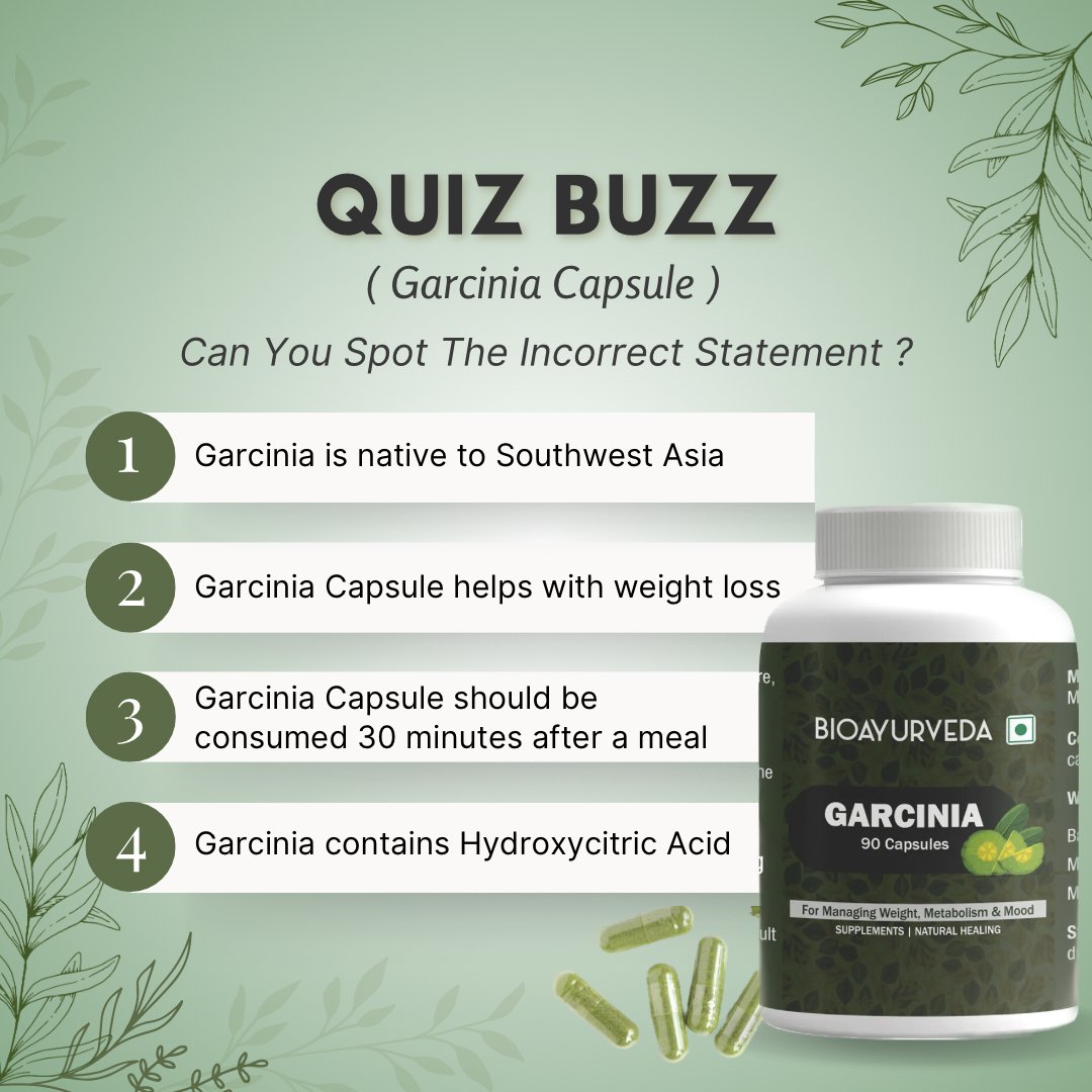 BioAyurveda's tweet image. Brainstorm and find out the wrong statement about Garcinia Capsule!

#BIOAYURVEDA #weightloss #weightlosssupplement #Garcinia #Garciniacapsule #quizbuzz #naturalerbs