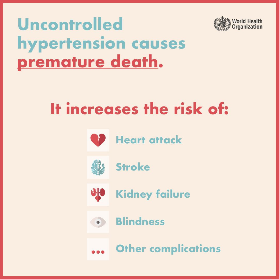 Today is #WorldHypertensionDay

#Hypertension - or elevated blood pressure - is a serious medical condition that significantly increases the risks of ❤, 🧠, kidney &amp; other diseases. It is a major cause of premature death worldwide.

👉🏾bit.ly/3bukNqU