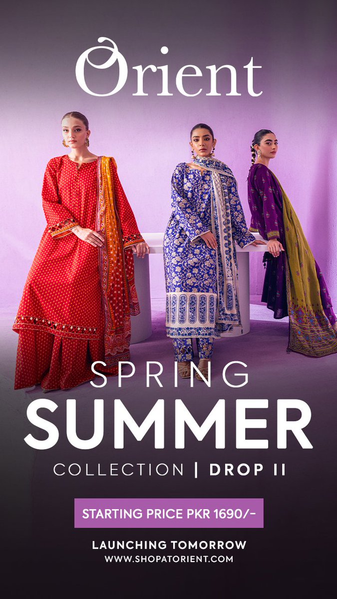 OrientTextiles's tweet photo. Bring a touch of elegance to this season's look with our Unstitched Spring Summer Collection drop 2.
Express your individuality through our latest collection with endless possibilities for your summer wardrobe.

Launching Tomorrow.

#orient #shopatorient #springsummer #unstitched https://t.co/ktQOGuwiDp