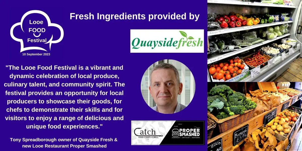 VisitLooe's tweet photo. We thank Tony Spreadborough of Quayside Fresh & Proper Smashed for supporting the Looe Food Festival withfresh ingredients to be used for the cooking demonstrations.
Find out more about their fresh produce at https://t.co/inq6v3e8iQ
#Looefoodfest2023 #Looe #Visitlooe https://t.co/J1szoCiHyY