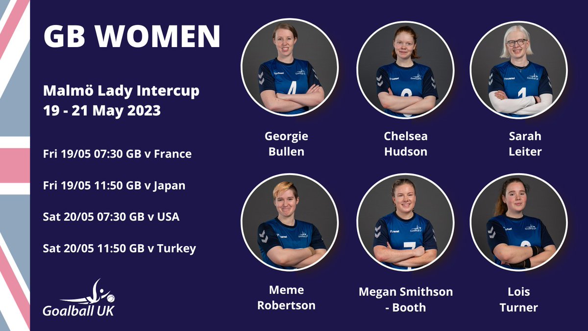 Good luck to GB Women at the Malmö Lady Intercup this weekend! 🇬🇧

@GeorgieGoalball, Chelsea Hudson, @SarahLeiter,  <a href="/RobertsonMeme/">meme robertson</a>, <a href="/smithson_meg/">Meg 👑</a> and <a href="/lois0798/">Lois Turner</a> 

Schedule, results and livestream links available at ow.ly/agmq50OnIRJ 🙌

#LetsGoGB #Goalball