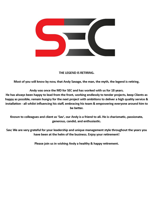 SECElectrical's tweet photo. Andy Savage is Retiring! 

Good Luck Sav, we will miss you! https://t.co/xAPRcbdfBz