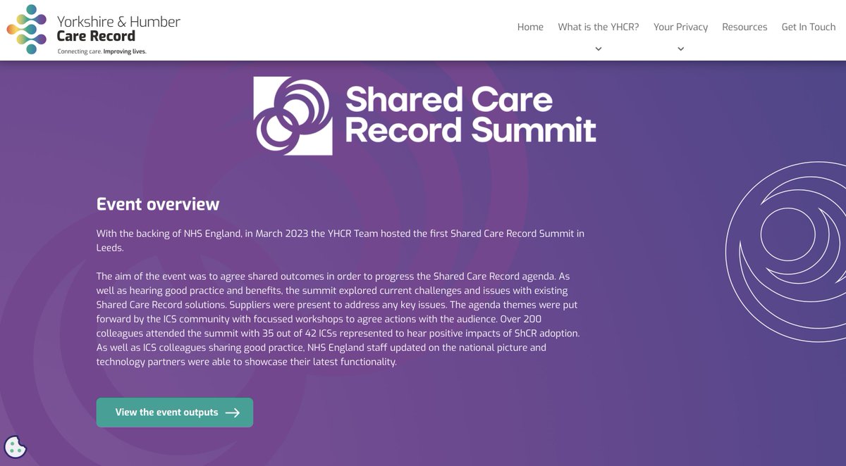 Thanks to all those involved in the 1st national #SharedCareRecord summit - here are the slides, videos and outputs of the recent 2 day event in Leeds. yhcr.org/shared-care-re…