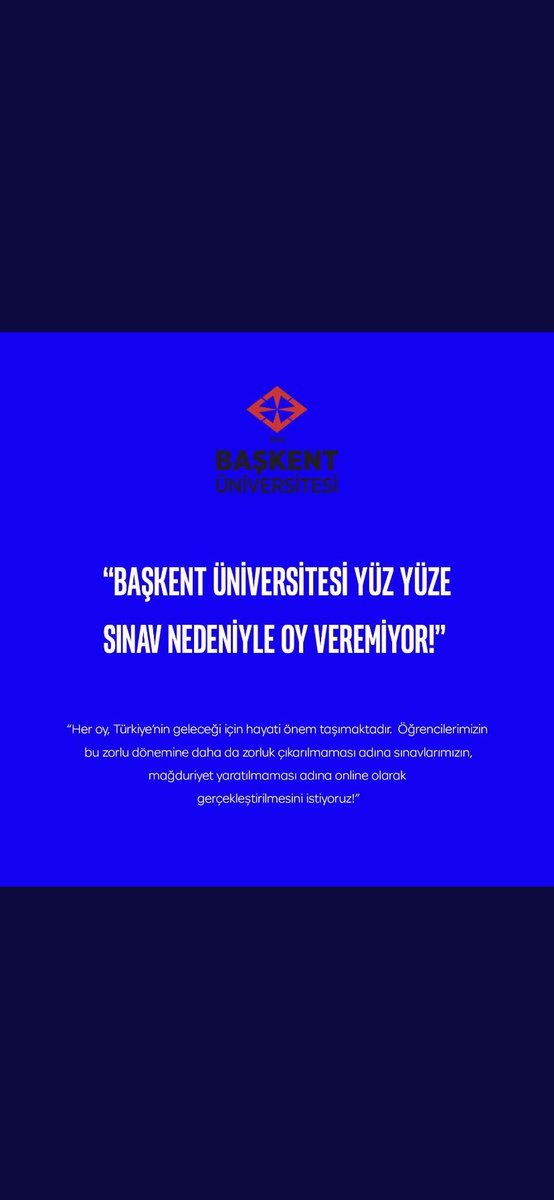 Esinnl9's tweet photo. #baskentuenioyumadokunma başkent öğrencileri de oy kullanmak istiyor lütfen sınavları online yapalım @OguzhanUgur @FOXhaber @gazetesozcu @fatihportakal @mansuryavas06 https://t.co/R94BKMiThz