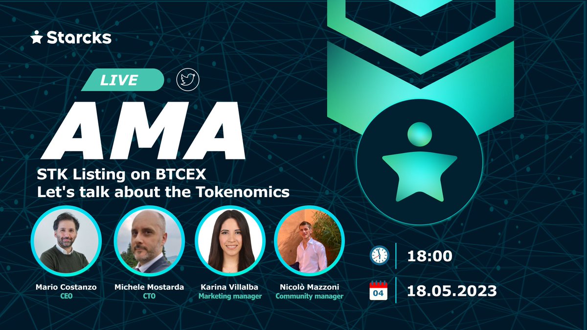📅 Don't forget to mark your calendar for the next #AMA with #Starcks team!

📣 We will talk about the upcoming listing of $STK on <a href="/BTCEX_exchange/">BTCEX</a> 

⏰ 18 MAY, 6PM CET

#Crypto #CryptoNews #STK #100xgem #ethereum
