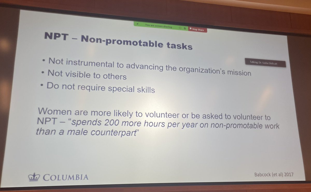 Dr. @MayaHastie teaching us about NPT 👉🏼Non Promotable Tasks 🚫Don’t get you promoted No place on your CV for these tasks #Womenphysicians spend 200+ more hrs/yr doing these tasks Leaders: who are you assigning these tasks to?!? Do you know? @UNMCanesthesia