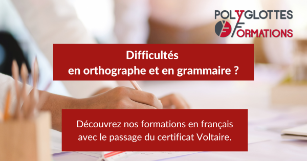 PolyglottesF's tweet photo. La maîtrise de la langue française est une compétence recherchée par les entreprises.
Le centre Polyglottes Formations vous accompagne pour progresser en orthographe et en grammaire grâce à nos formations sur-mesure avec à la clé le passage du certificat Voltaire. https://t.co/RlN6woPmxU