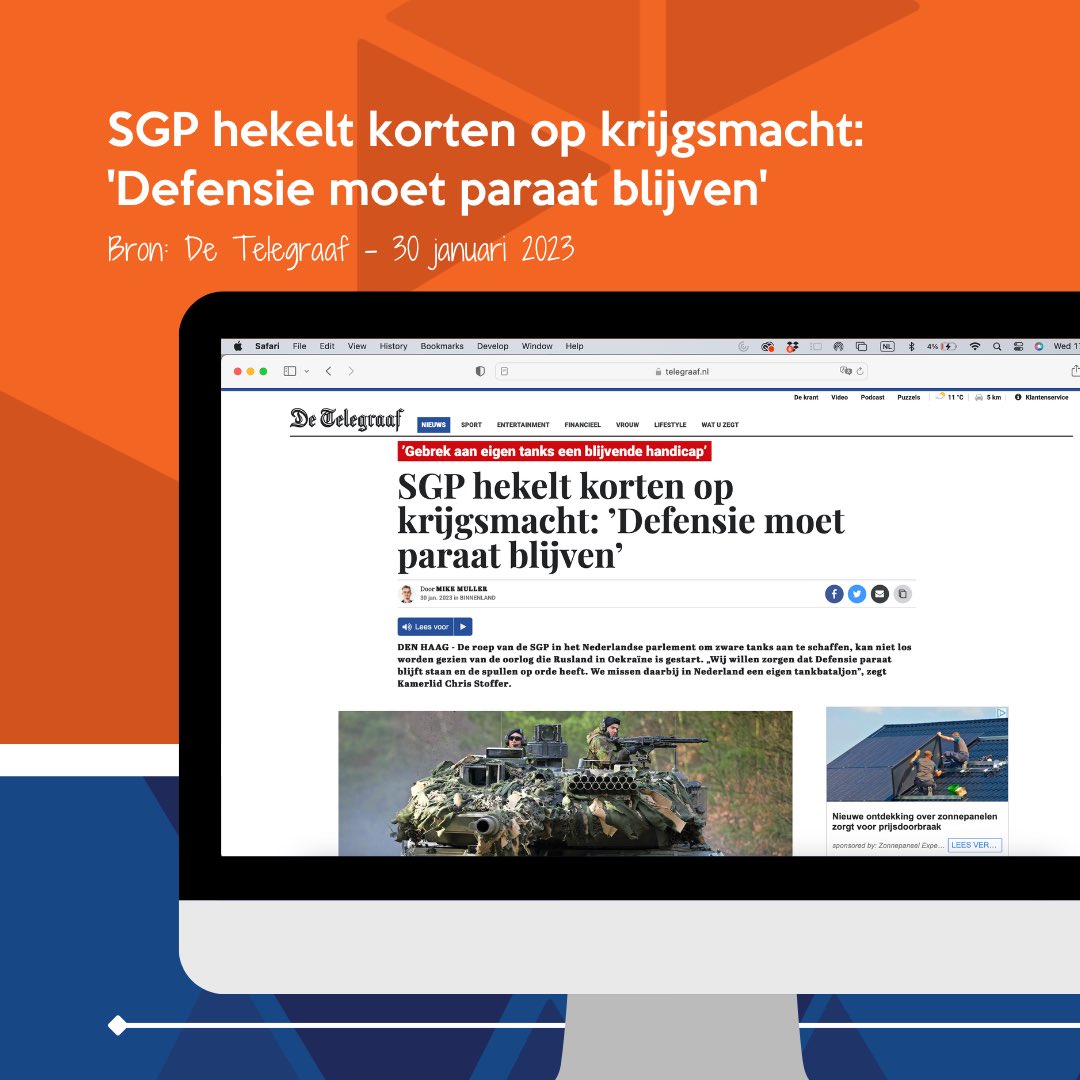 SGPnieuws's tweet photo. De SGP komt al jaren op voor de versterking van onze krijgsmacht. Zo riep @chris_stoffer afgelopen januari al op om een eigen tankbataljon aan te schaffen. Fijn dat deze oproep steeds meer bijval krijgt. VVD, CDA en CU: laten we hier samen werk van maken! https://t.co/2UuBhaK0ir