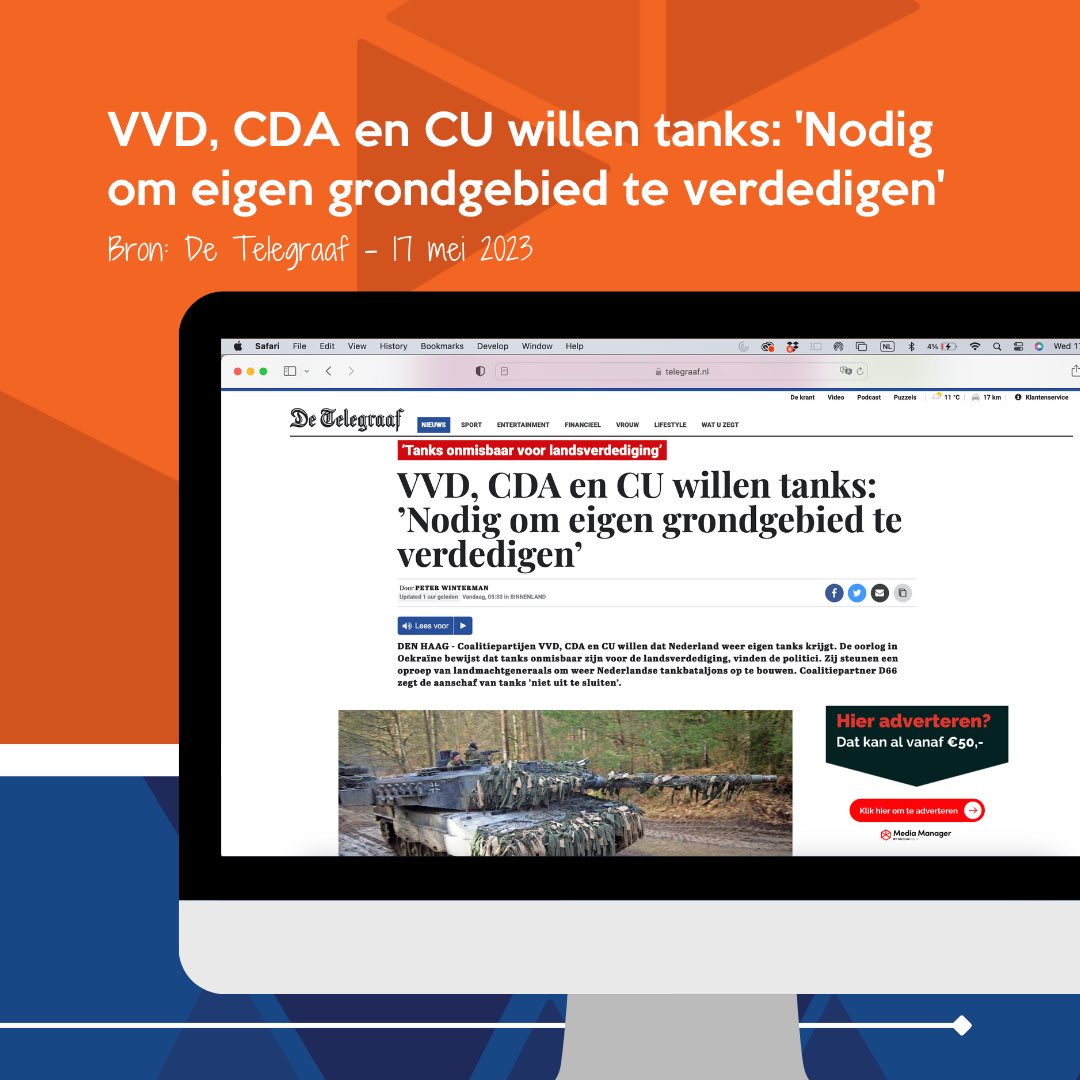 SGPnieuws's tweet photo. De SGP komt al jaren op voor de versterking van onze krijgsmacht. Zo riep @chris_stoffer afgelopen januari al op om een eigen tankbataljon aan te schaffen. Fijn dat deze oproep steeds meer bijval krijgt. VVD, CDA en CU: laten we hier samen werk van maken! https://t.co/2UuBhaK0ir
