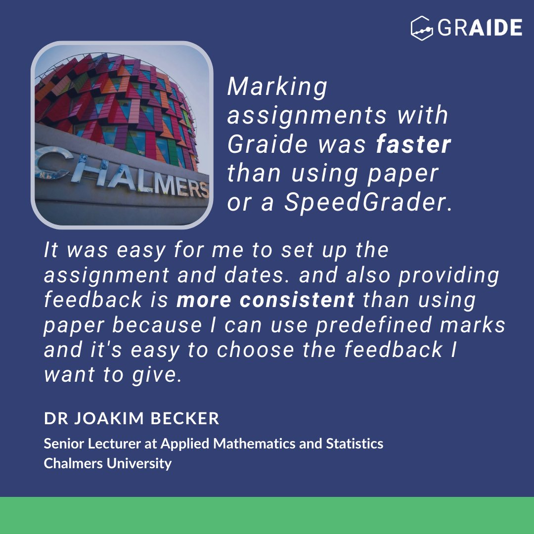 GraideFeedback's tweet photo. Interesting to read what Dr Joakim Becker of the Chalmers University of Technology has to say about his experience using Graide to mark scanned PDF exams.
Want to learn more about how Graide can support your instruction? Visit https://t.co/sqjfjYolGd

#AIgrading #highered #Graide https://t.co/ghexXSImR2