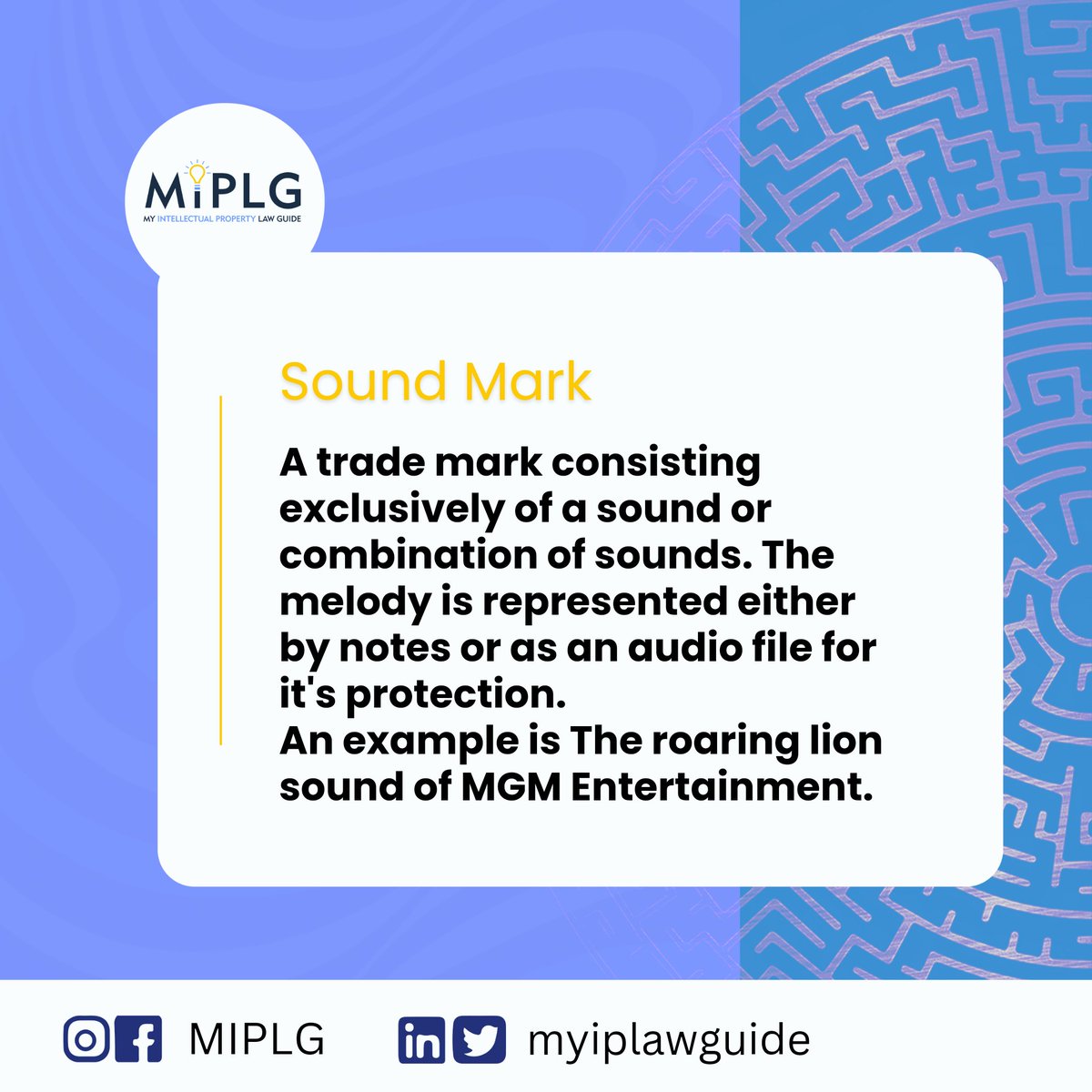 miplg's tweet photo. A sound trademark, sound logo, or audio logo, is a trademark where sound is used to perform the trademark function of uniquely identifying the commercial origin of products or services.
#MIPLG
#Intellectualproperty
#Competitionlaw
#Soundmark
#sound https://t.co/u5tYV0GF7r