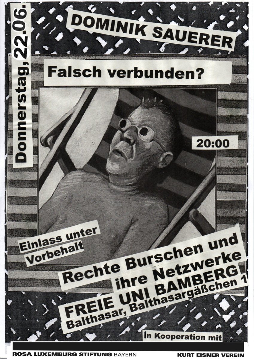 Vortrag: Falsch verbunden? Rechte Burschen und ihre Netzwerke mit <a href="/DominikSauerer/">Dominik Sauerer</a> 22.6.  20 Uhr  freie uni bamberg <a href="/balthasar/">balthasar</a> Balthasargäßchen 1  #Bamberg #Burschenschaft #Burschis #Uni #Kritik_Uni #Studieren #Studentenverbindung #Bayern