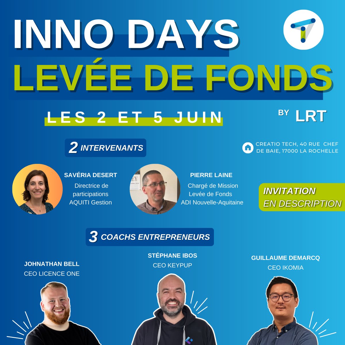 🚀 Inno Days "Levée de Fonds" by La Rochelle Technopole

Besoin de financer votre projet ?

Découvrez le processus d'une levée de fonds !

Programme et inscription gratuite : forms.gle/MHrQf6WjiJ8mSx… 

#startup #accompagnement #larochelle
